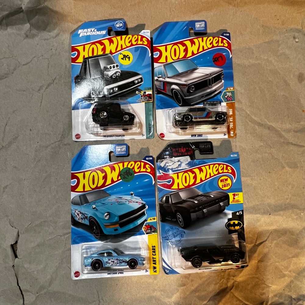 Hot Wheels 1:64 Diecast Lot 4 Datsun 240Z BMW 2002 Dodge Charger Batmobile Multi